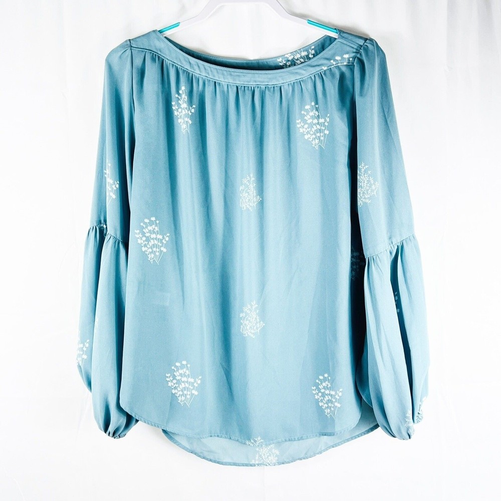 LOFT Womens Lightweight Pale Blue Long Balloon Sleeve  Blouse Size M
